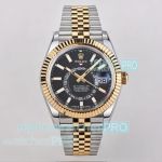 ES Factory Super Replica Rolex Sky-Dweller World Timer Two-Tone Black Dial Jubilee Watch 